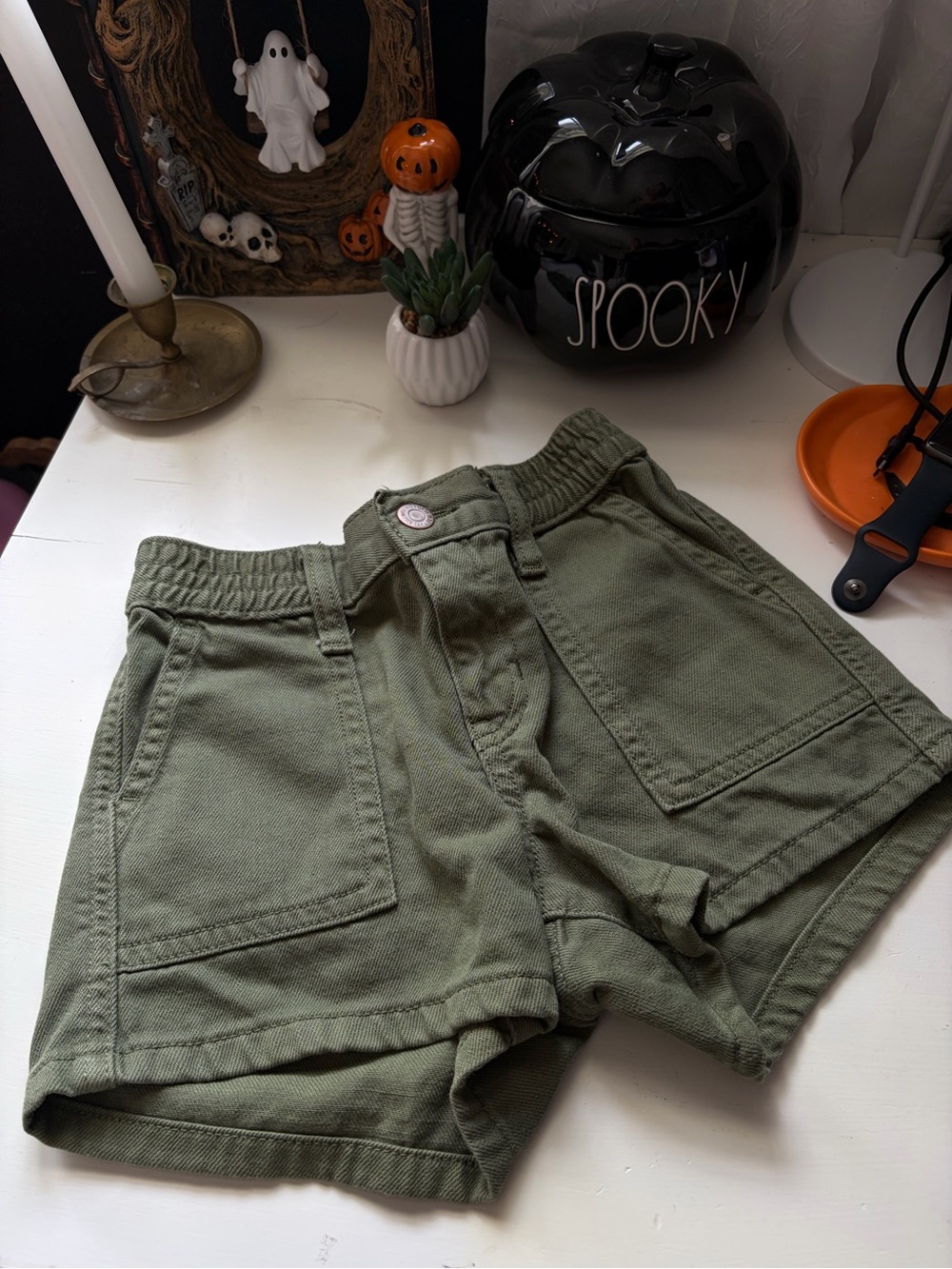 Girls Medium 7 Old Navy Olive Green Utility Cargo Shorts